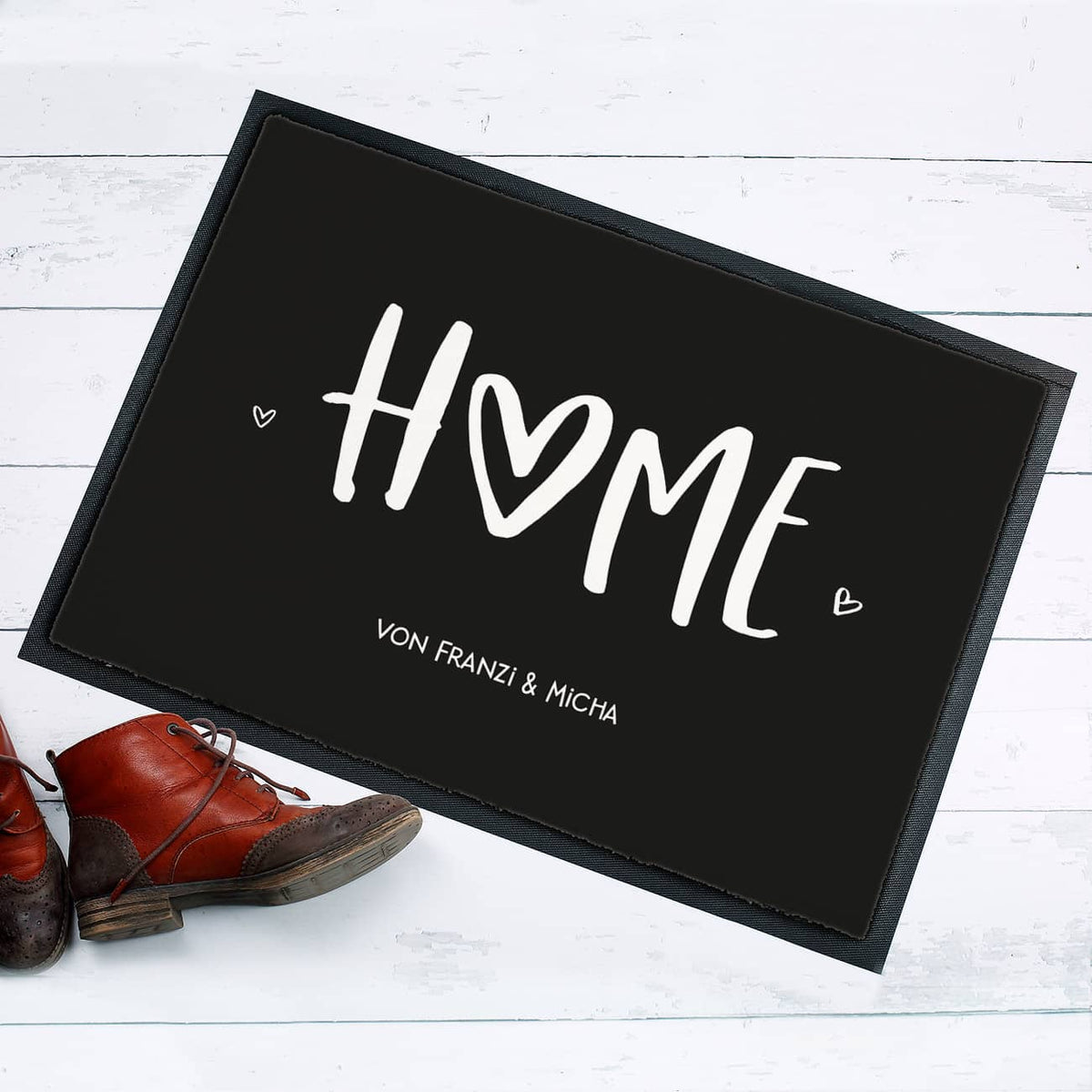 Persönliche Home Fußmatte mit Herz und Wunschtext