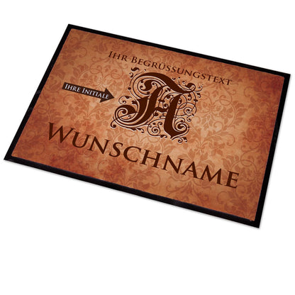 Bedruckte Fussmatte mit Monogramm & Text personalisiert im Vintage-Stil