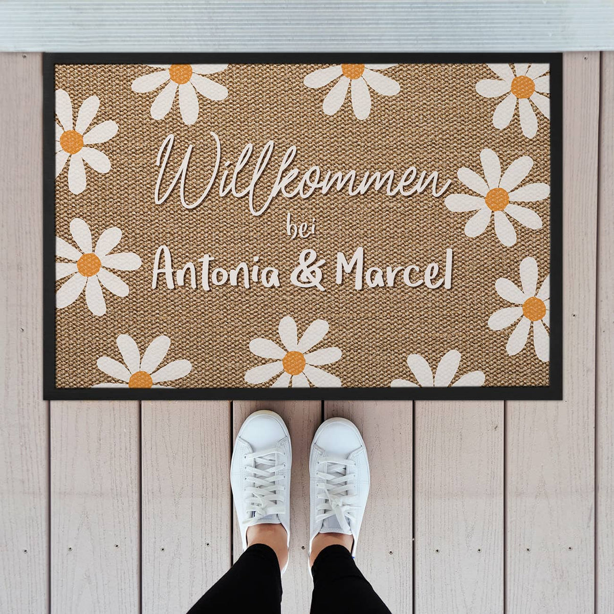 Fußmatte mit Blumen-Motiv & Namen bedruckt
