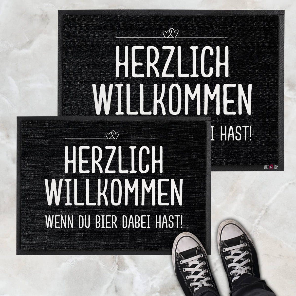 Herzlich Willkommen Mit Wein - Fussmatte mit Ihrem Spruch