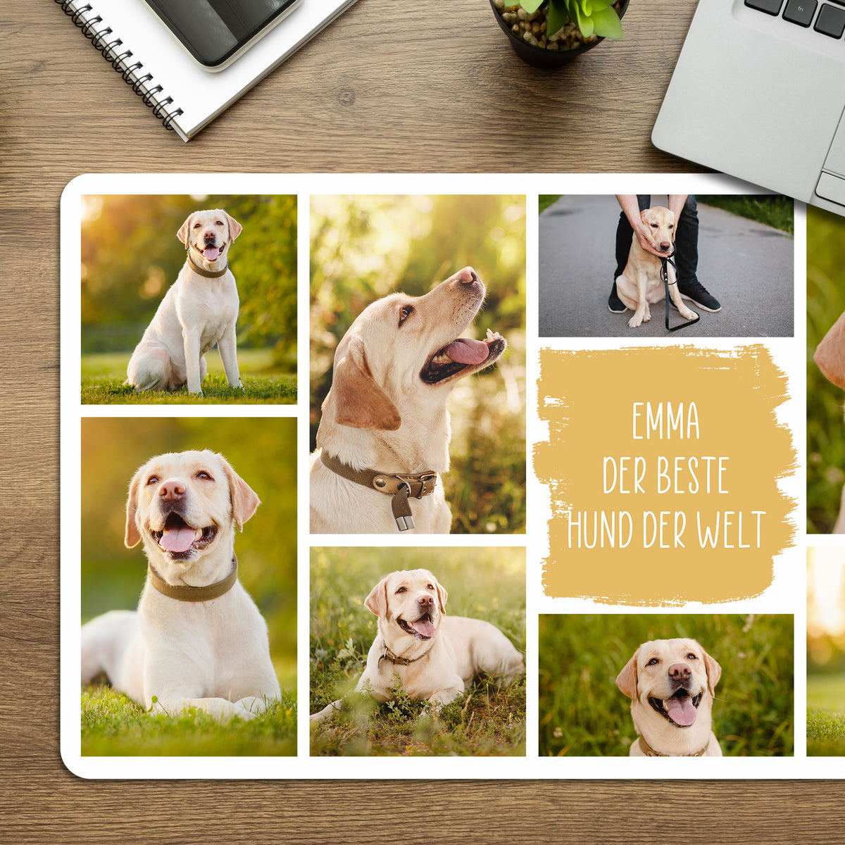 Nahaufnahme des personalisierten Textes in der Mitte des Mousepads