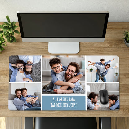 XXL Schreibtischunterlage mit 5 Fotos und Wunschtext als Geschenk für Papa