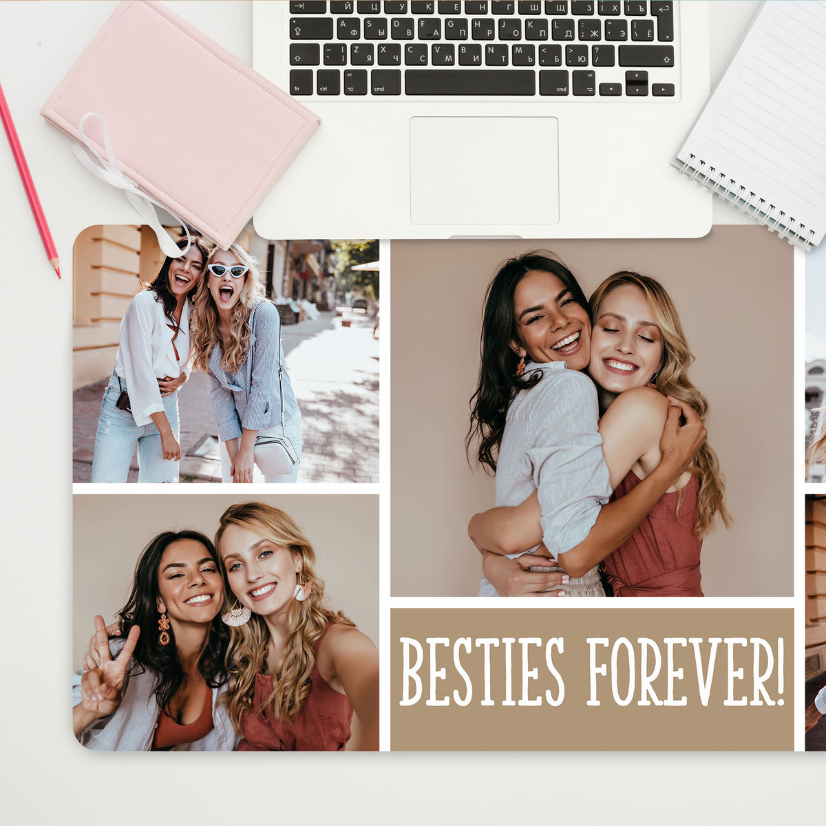 XXL Mousepad mit 5 Fotos und Wunschtext für beste Freundinnen