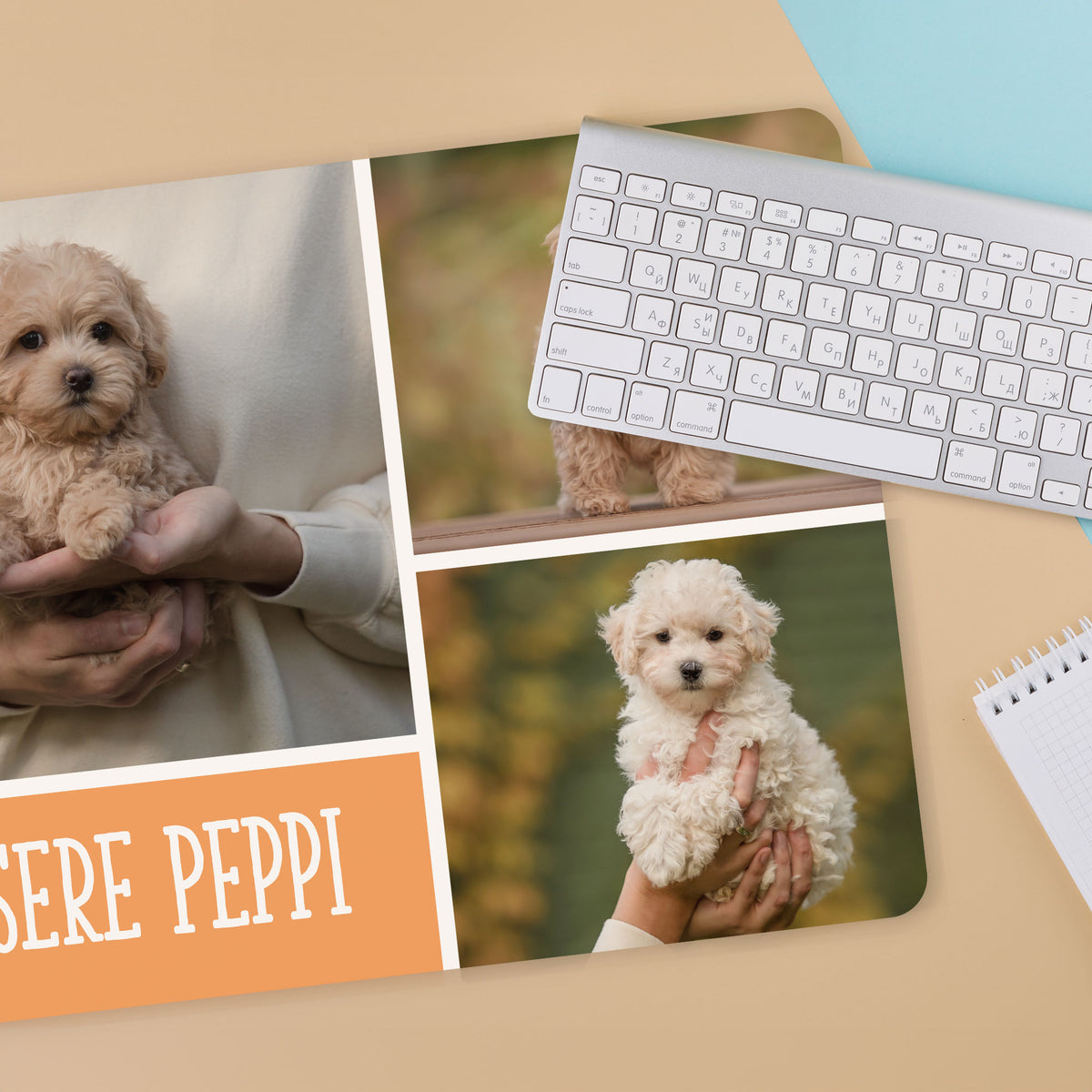 Personalisiertes Foto-Mousepad mit 5 Fotos von Ihrem Haustier und Wunschtext