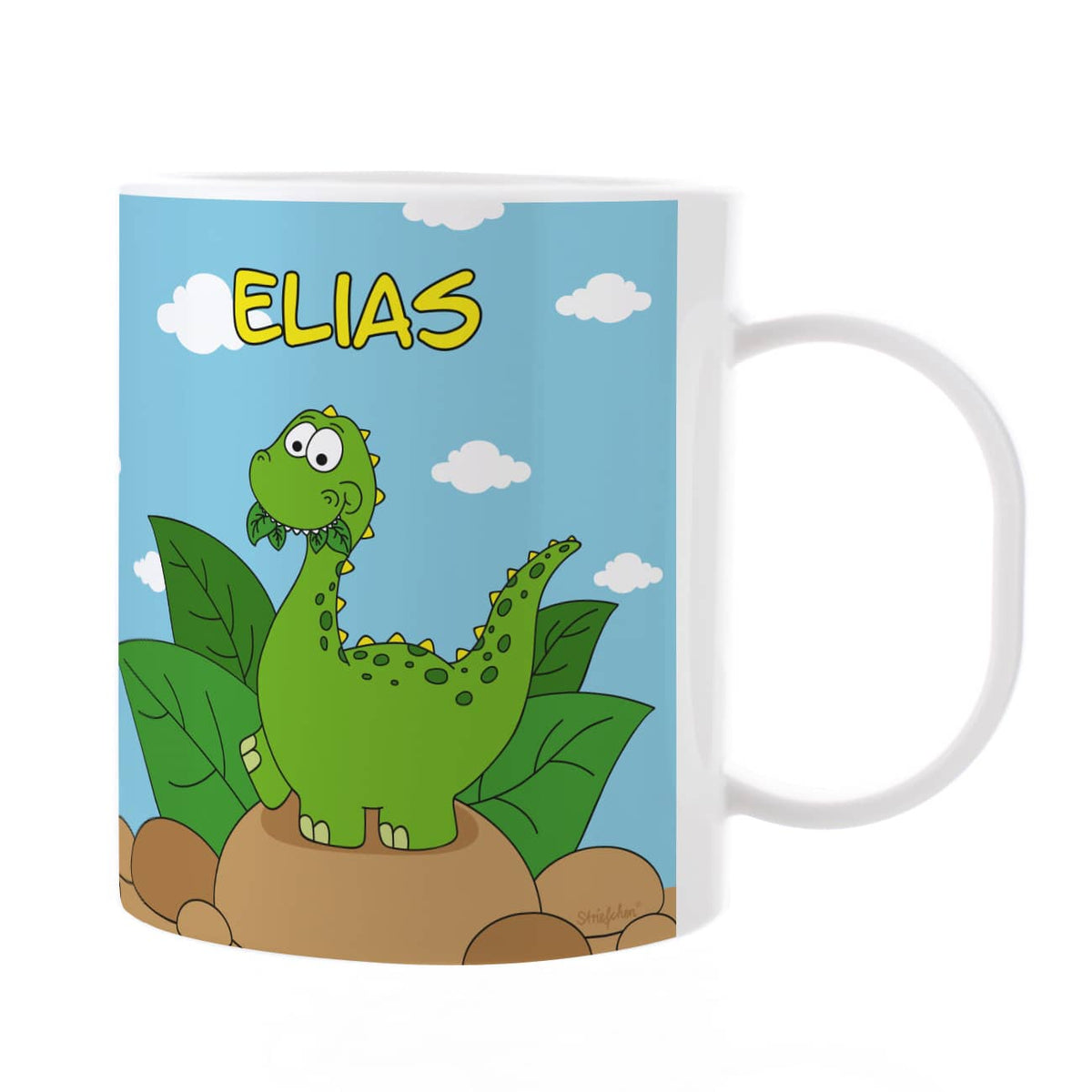 Bruchfeste Kindertasse für Dino-Liebhaber mit Ihrem Wunschname bedruckt
