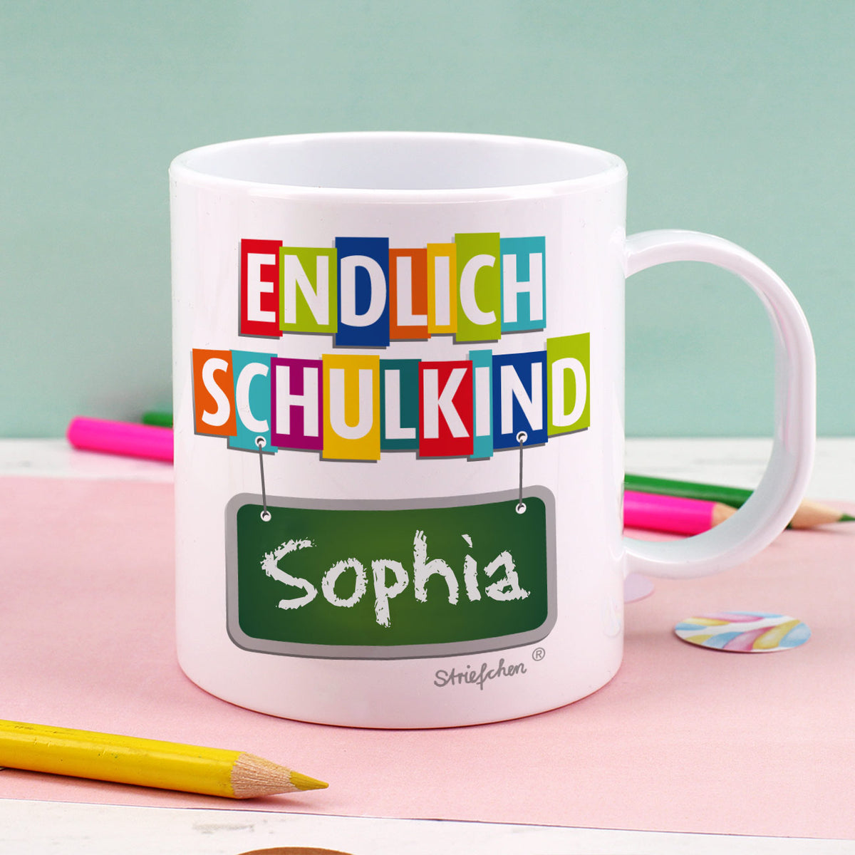 Bedruckte Tasse zur Einschulung als Geschenk mit Namen