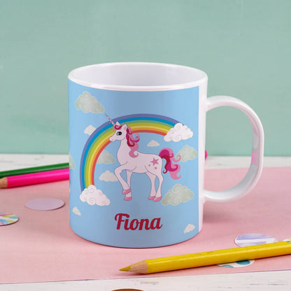 Namenstasse aus bruchfesten Kunststoff mit Einhorn gestaltet