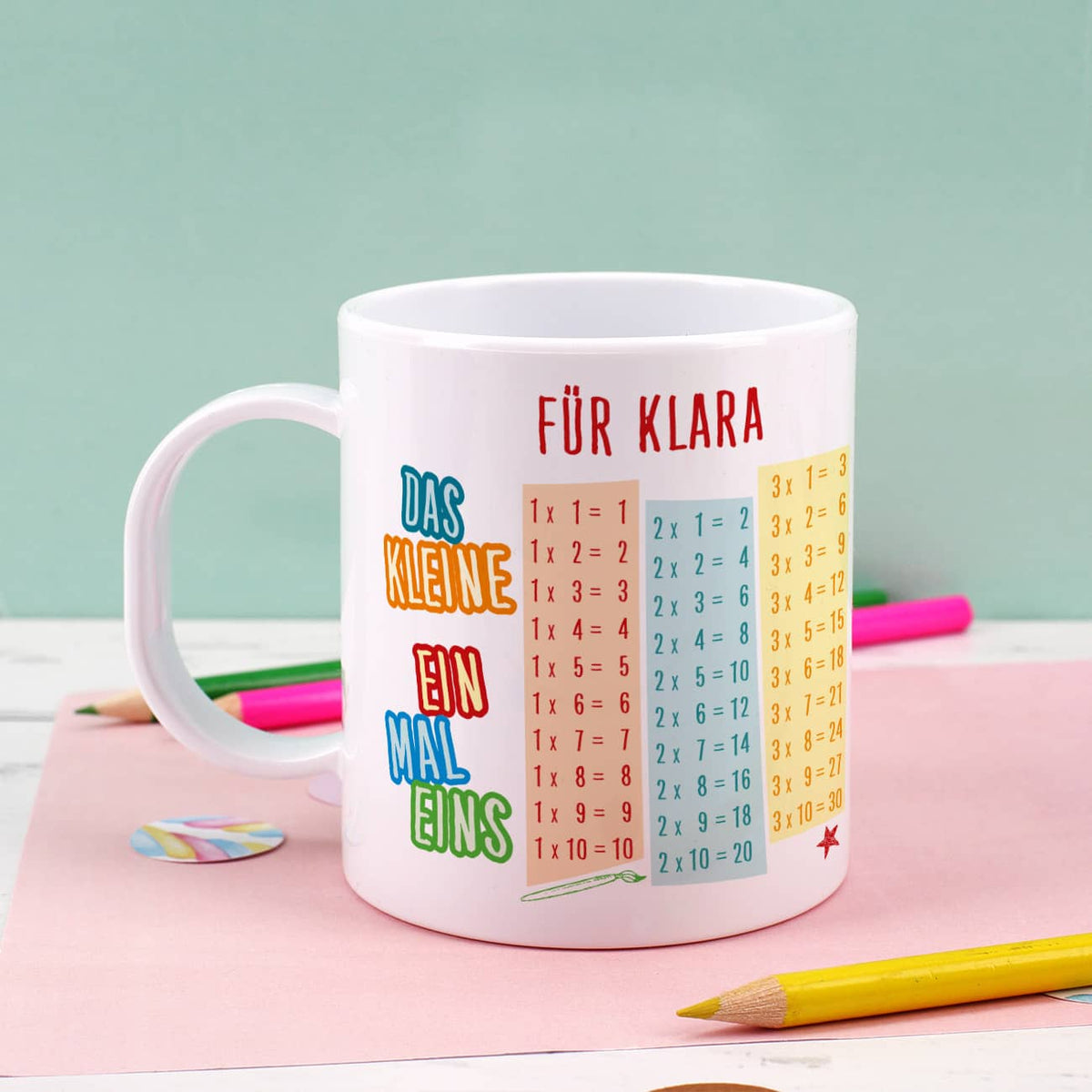 Lern-Tasse zur Schuleinführung mit Ihrem Wunschtext bedruckt