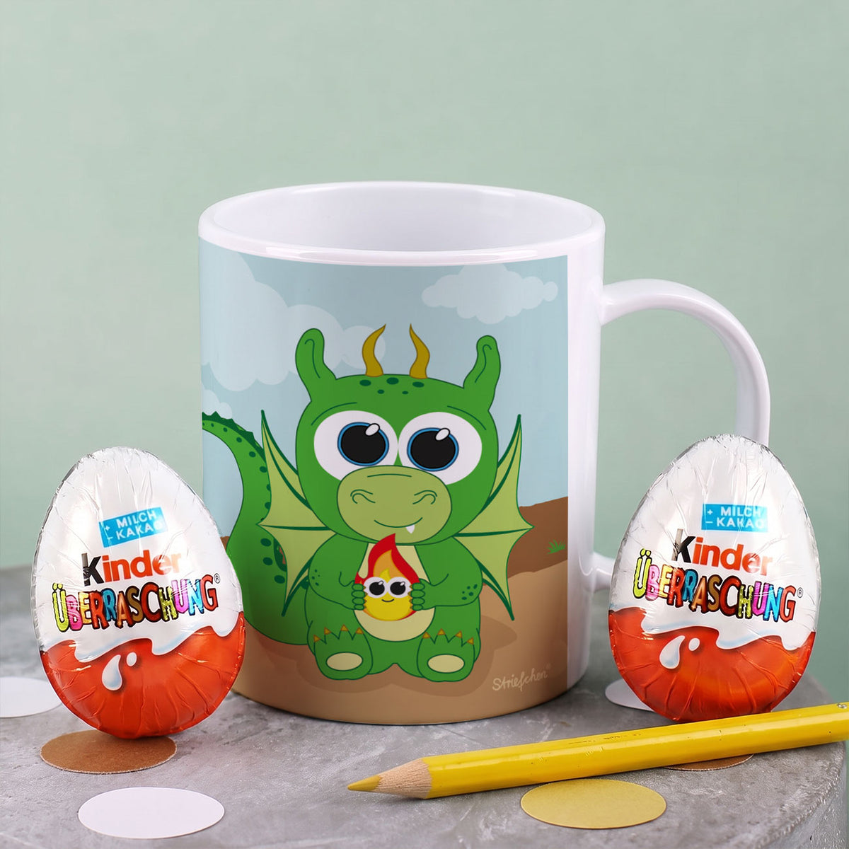 Niedliche Drachentasse mit Wunschname | Tasse als Geschenk für Kinder