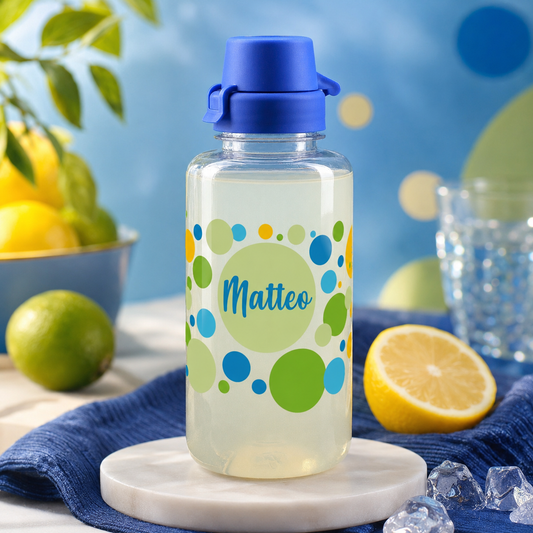 Gepunktete Trinkflasche mit Name für Jungen 700ml | Geschenk für Kindergartenkinder & Einschulung