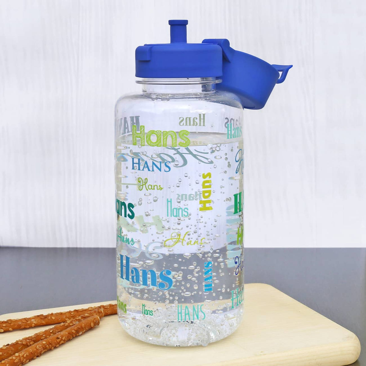 Trinkflasche mit Name in Blautönen, 0,7 L