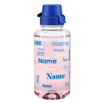 Transparente Trinkflasche  mit Name - blau weiss