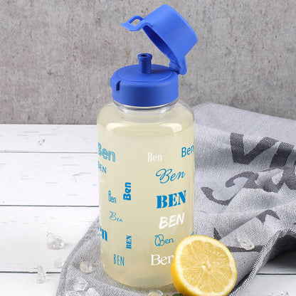 Transparente Trinkflasche  mit Name - blau weiss