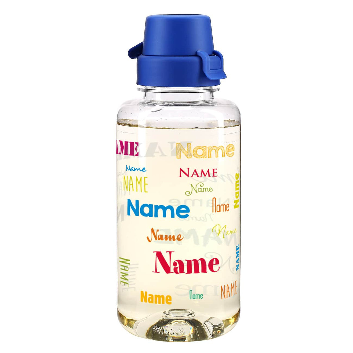 Transparente Trinkflasche  mit Name - bunt