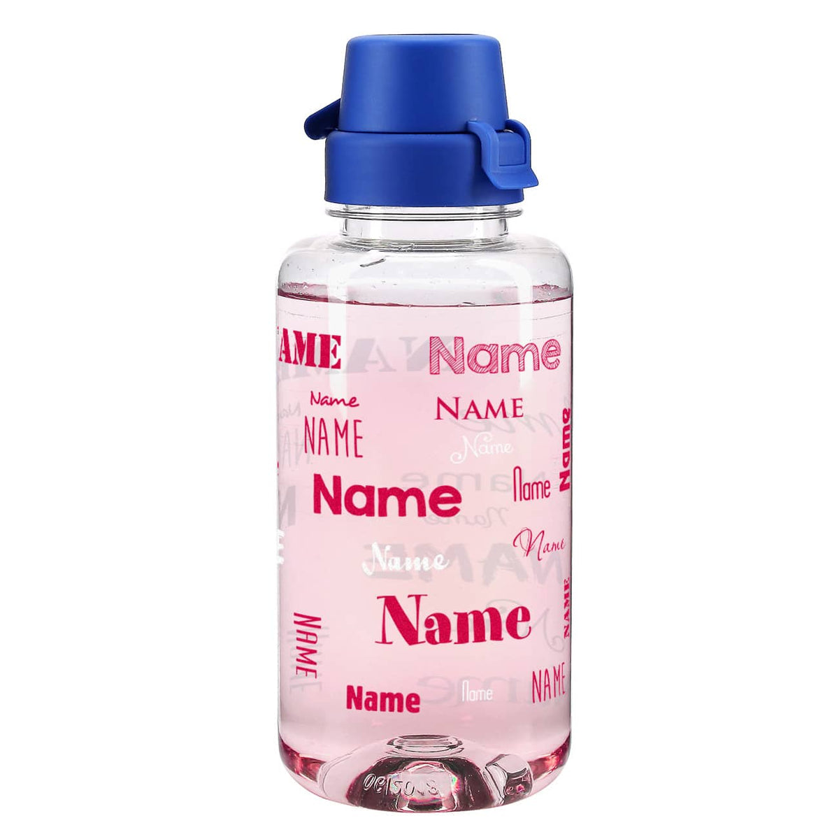 Transparente Trinkflasche  mit Name - pink weiss