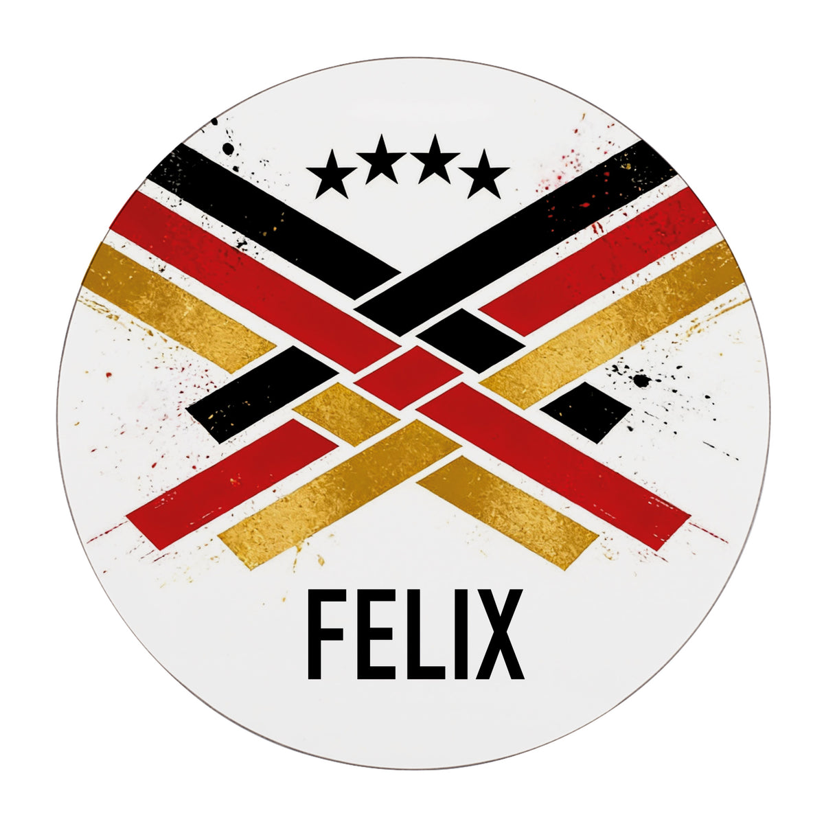 Personalisierter Fußball Untersetzer mit Name Felix, Deutschland Motiv, Sternen und Streifen in Schwarz Rot Gold