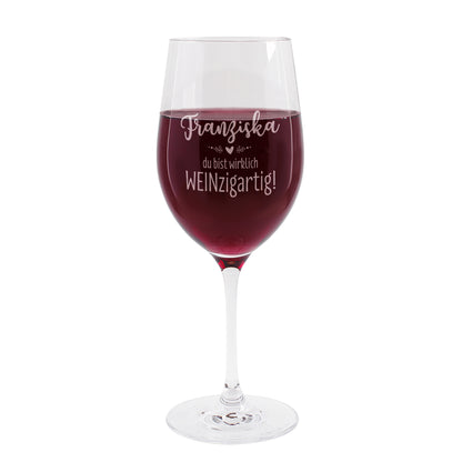 Personalisiertes Weinglas mit Name Franziska und WEINzigartig Motiv als Geschenk