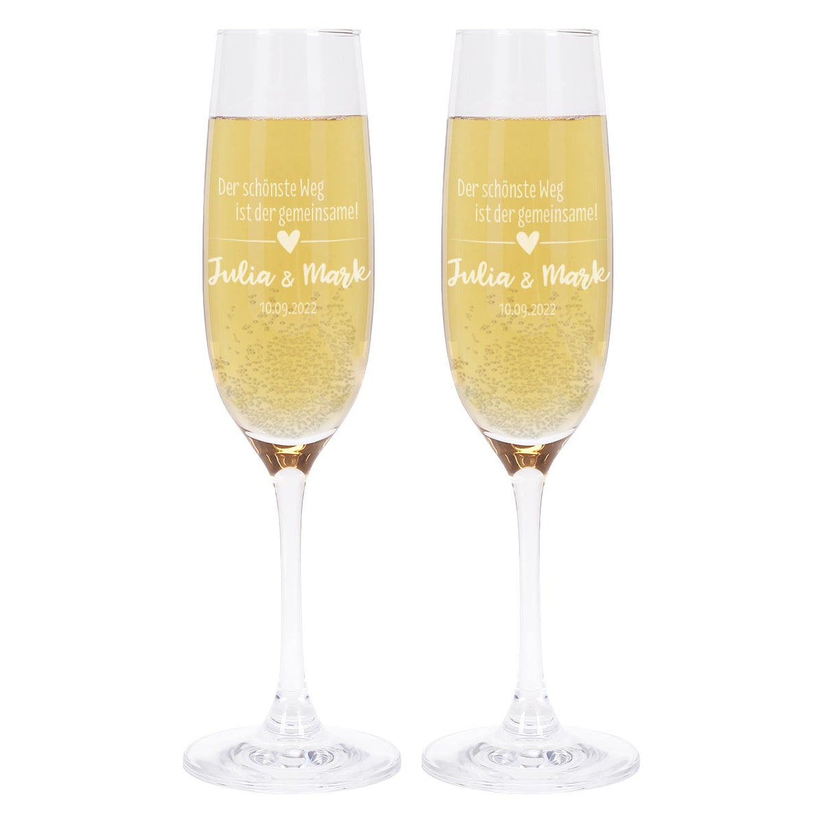 Zwei gravierte Sektgläser zur Hochzeit