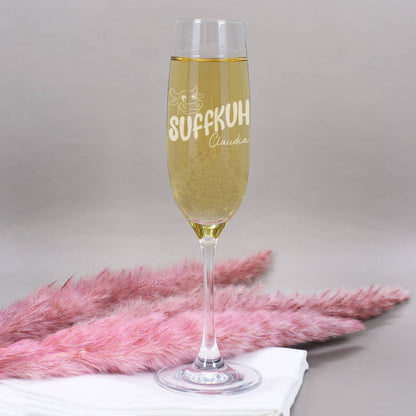 Lustiges Sektglas "Suffkuh" mit Namensgravur