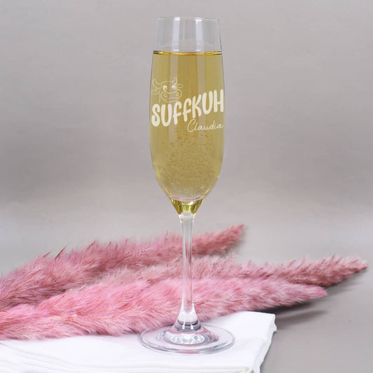 Lustiges Sektglas "Suffkuh" mit Namensgravur