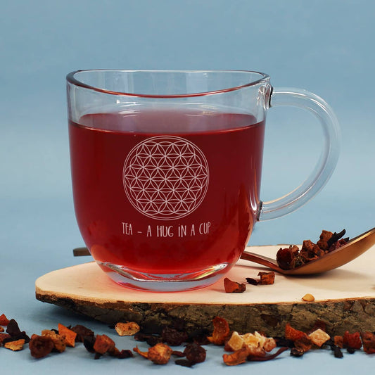Teeglas - Lebensblume - mit Wunschtext graviert