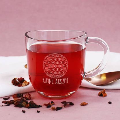 Teeglas - Lebensblume - mit Wunschtext graviert