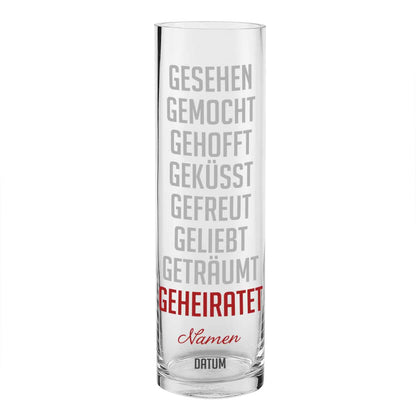Vase mit Hochzeits-Motiv, Wunschname und Datum