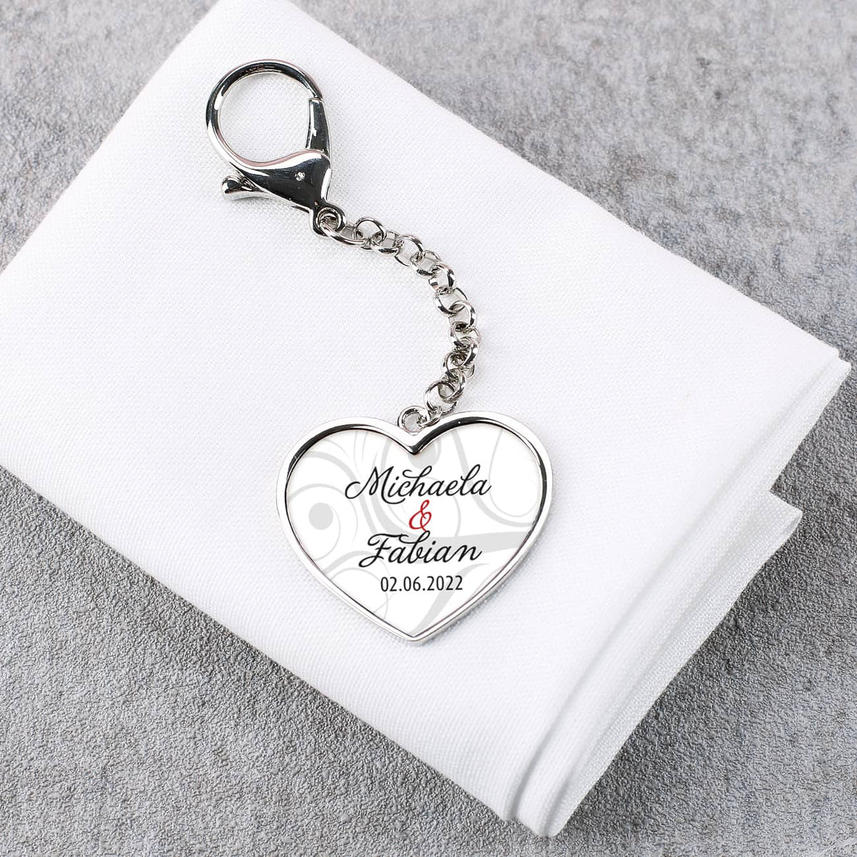 2-seitiger Schlüsselanhänger zur Hochzeit mit Foto, Namen und Datum