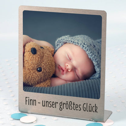 Großer Edelstahl Fotorahmen mit Ihrem Lieblingsfoto und Wunschtext