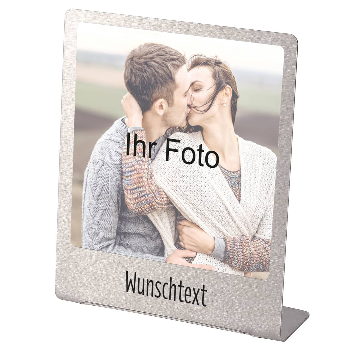 Großer Edelstahl Fotorahmen mit Ihrem Lieblingsfoto und Wunschtext