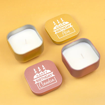 Personalisierte Mini Duftkerzen in Gold und Roségold mit Happy Birthday Aufdruck und Namen