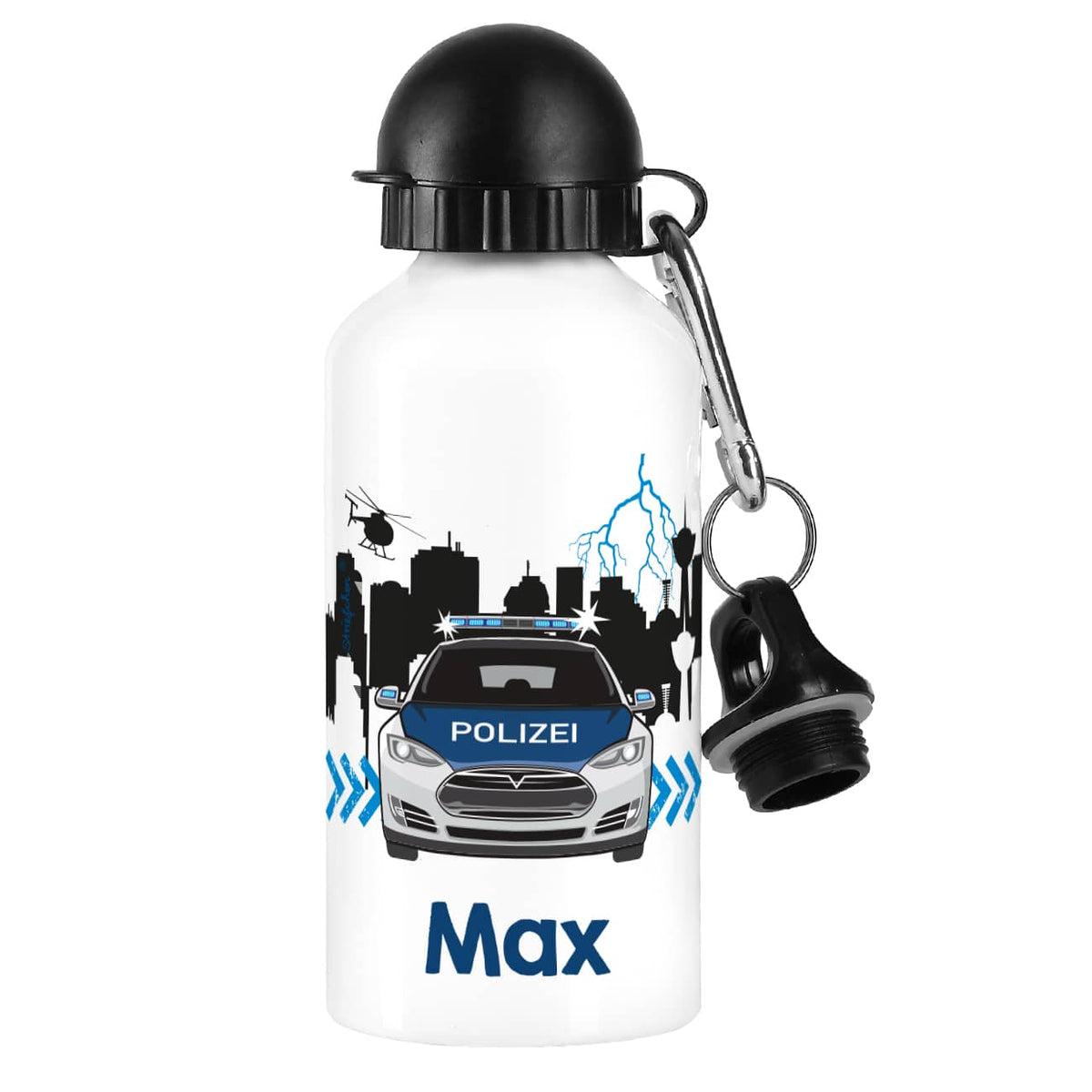 Trinkflasche für Kinder mit Polizeiauto Motiv und Name