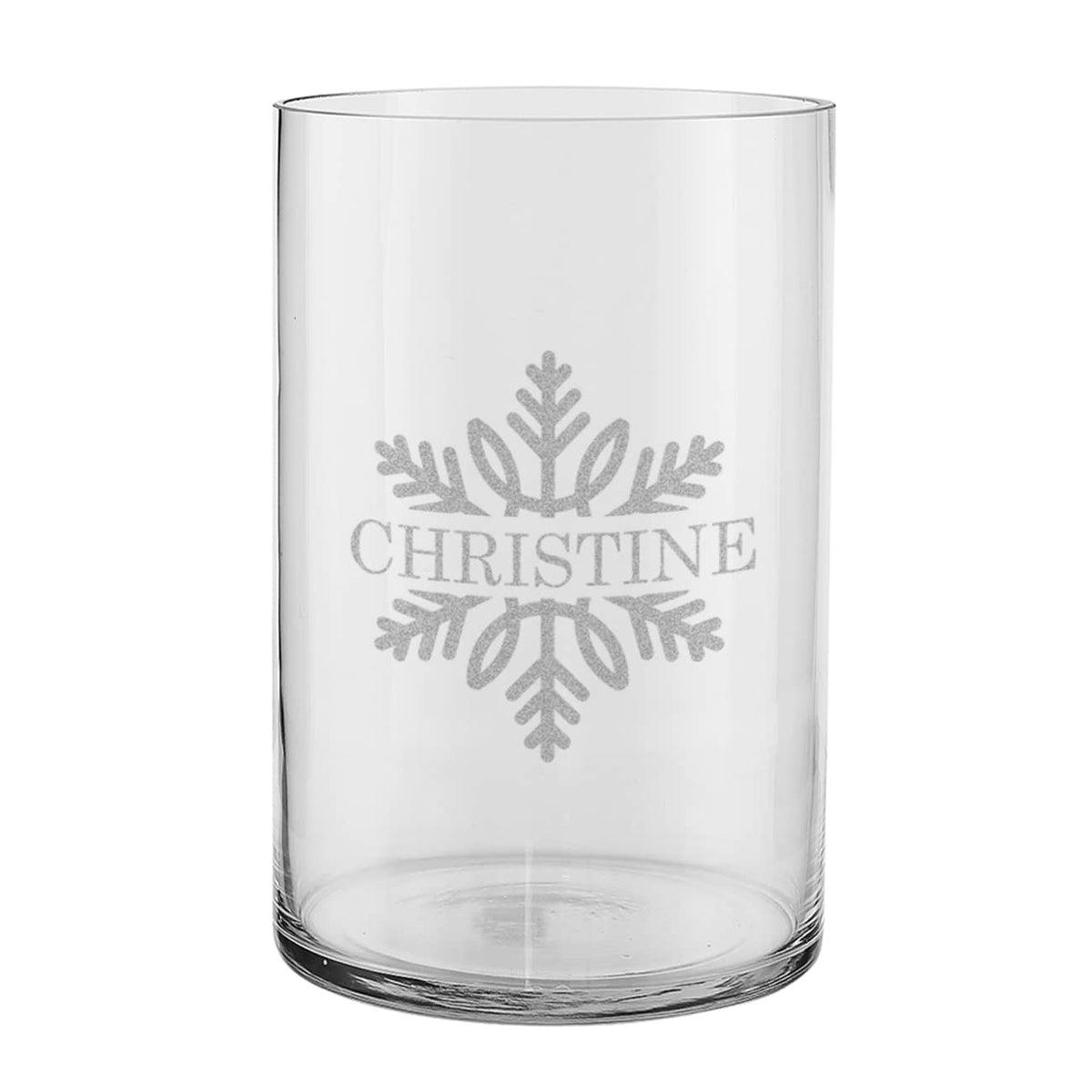 Gravierte Vase mit Schneeflocke und Wunschtext