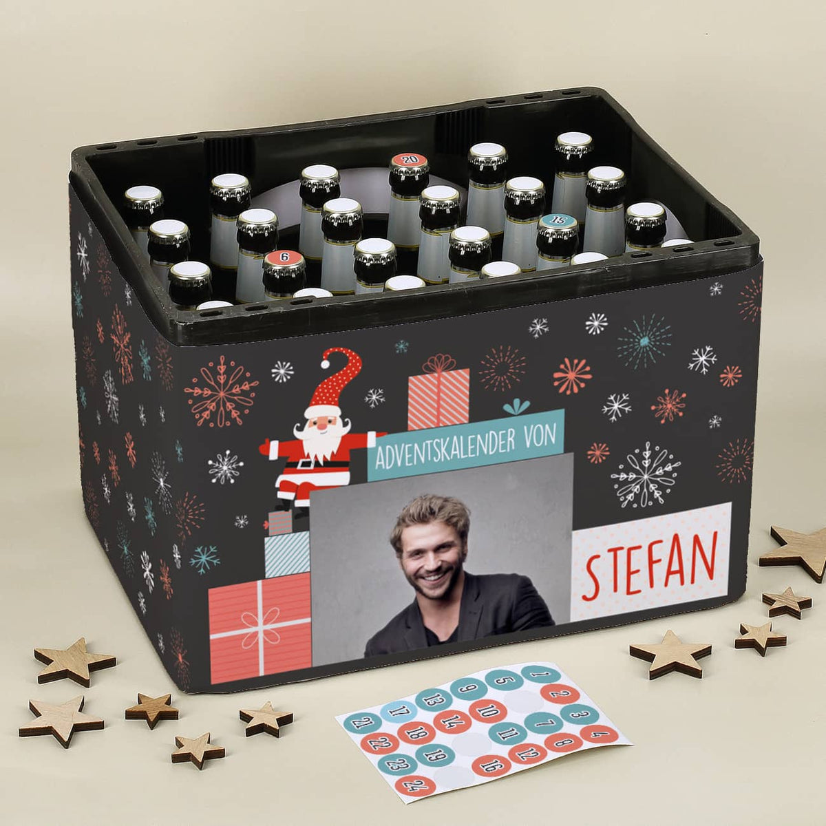 DIY Bierkasten-Adventskalender Set mit Ihrem Foto und Name personalisiert
