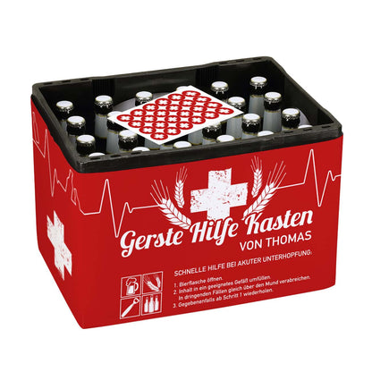 Lustige Geschenkidee für Bier-Liebhaber - DIY-Set "Gerste Hilfe Kasten" mit Banderole und Aufklebern