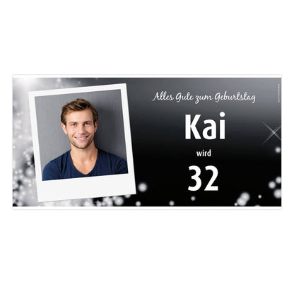 Alles Gute zum Geburtstag - Fotobanner in schwarz mit Name und Alter