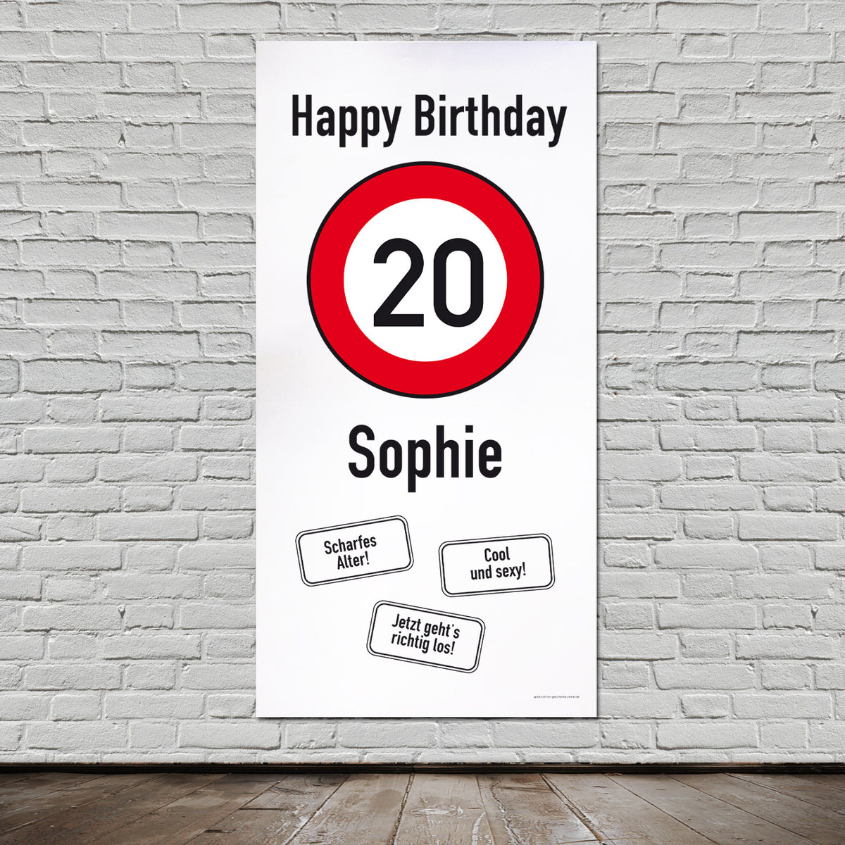 XXL-Banner zum 20. Geburtstag im Hochformat personalisiert mit Name | Verkehrszeichen Motiv
