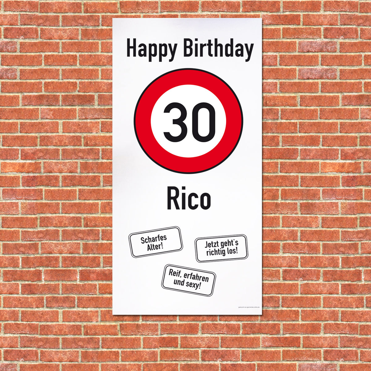 XXL-Banner - zum 30. Geburtstag im Hochformat personalisiert mit Name | Verkehrszeichen Motiv