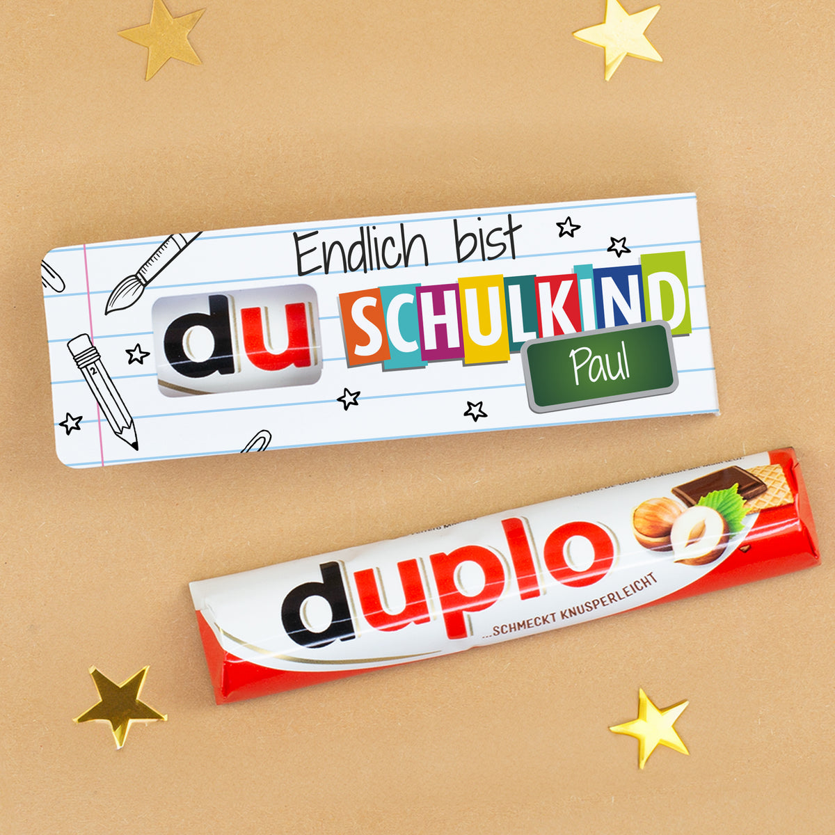 duplo Riegel zur Einschulung mit Name Paul als süße Geschenkidee für Schulanfänger