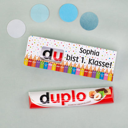 duplo Riegel mit Buntstift Motiv zur Einschulung | Geschenk mit Name für Schultüte & 1. Klasse
