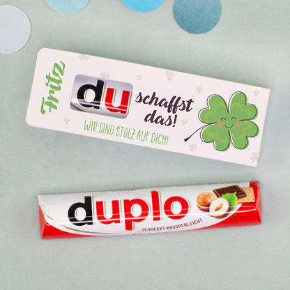 duplo Riegel als Glücksbringer personalisiert mit Name & Wunschtext | Geschenk für Prüfung & Abitur