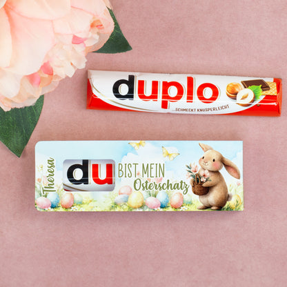 Personalisierter duplo Riegel zu Ostern mit Hase & Name | Du bist mein Osterschatz - Schokolade
