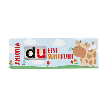 duplo Schokoriegel mit personalisierter Kinderverpackung auf hellem Hintergrund