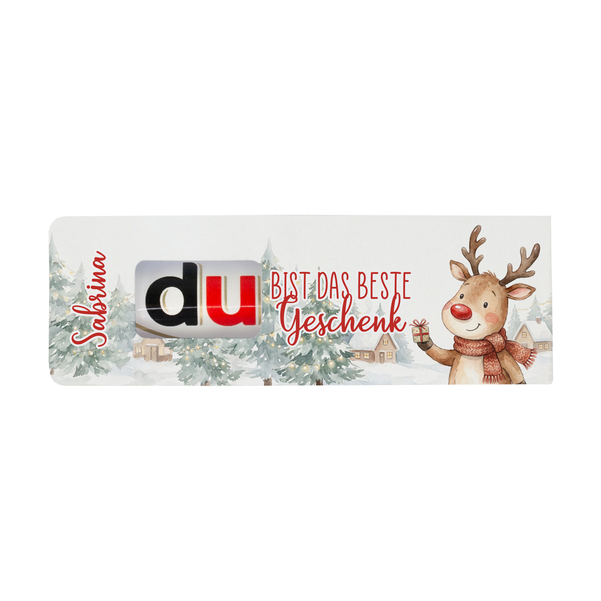 Personalisierte Weihnachtsbanderole für duplo Riegel mit Spruch „Du bist das beste Geschenk“