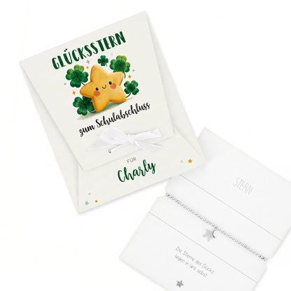 Glücksstern Geschenk zum Geburtstag mit Name Sophia, Kleeblatt-Motiv, Stern und weißer Schleife
