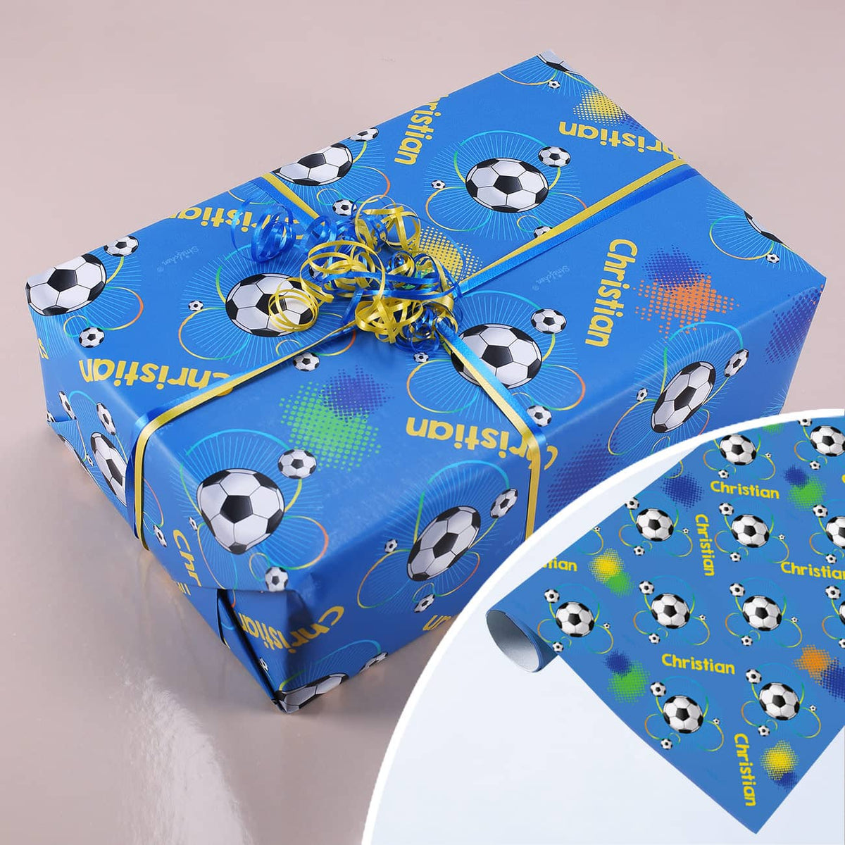 Fußballer-Geschenkpapier mit Wunschname