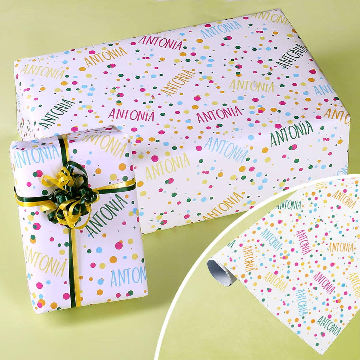 Konfetti Geschenkpapier mit Ihrem Wunschnamen