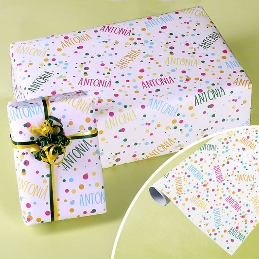Konfetti Geschenkpapier mit Ihrem Wunschnamen