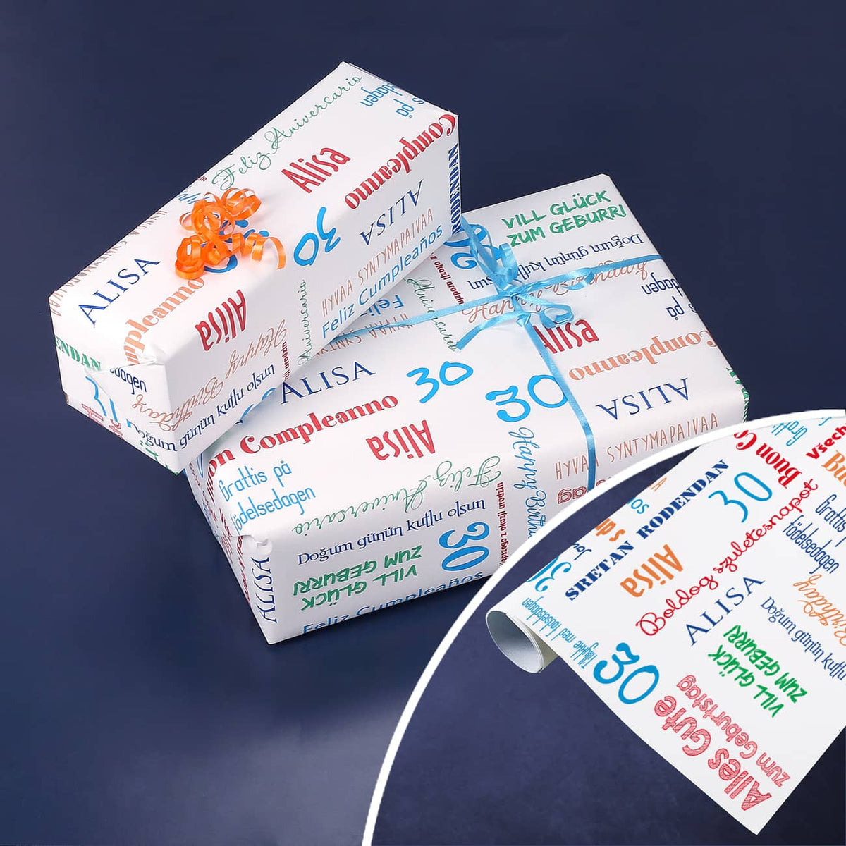 Geschenkpapier zum Geburtstag mit Name und Alter