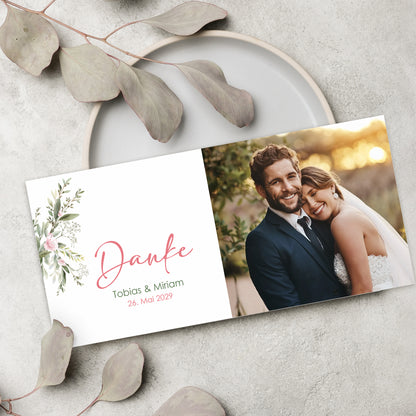 Personalisierte Hochzeitskarte Danke mit Foto und Datum im modernen Layout